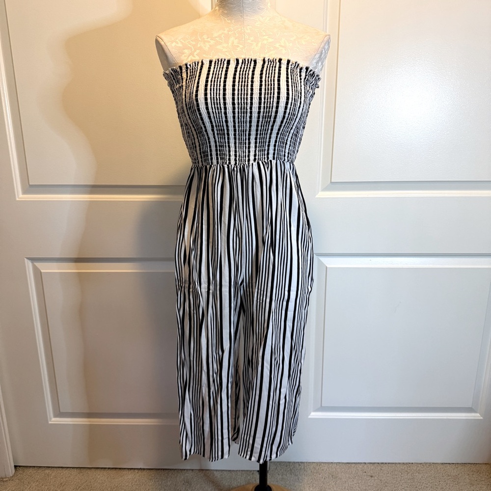 Black and White Striped Tube Top Romper | Size M